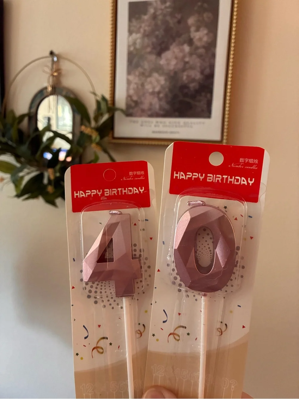 Happy Birthday Metallic Pink Number Candles - 4 and 0